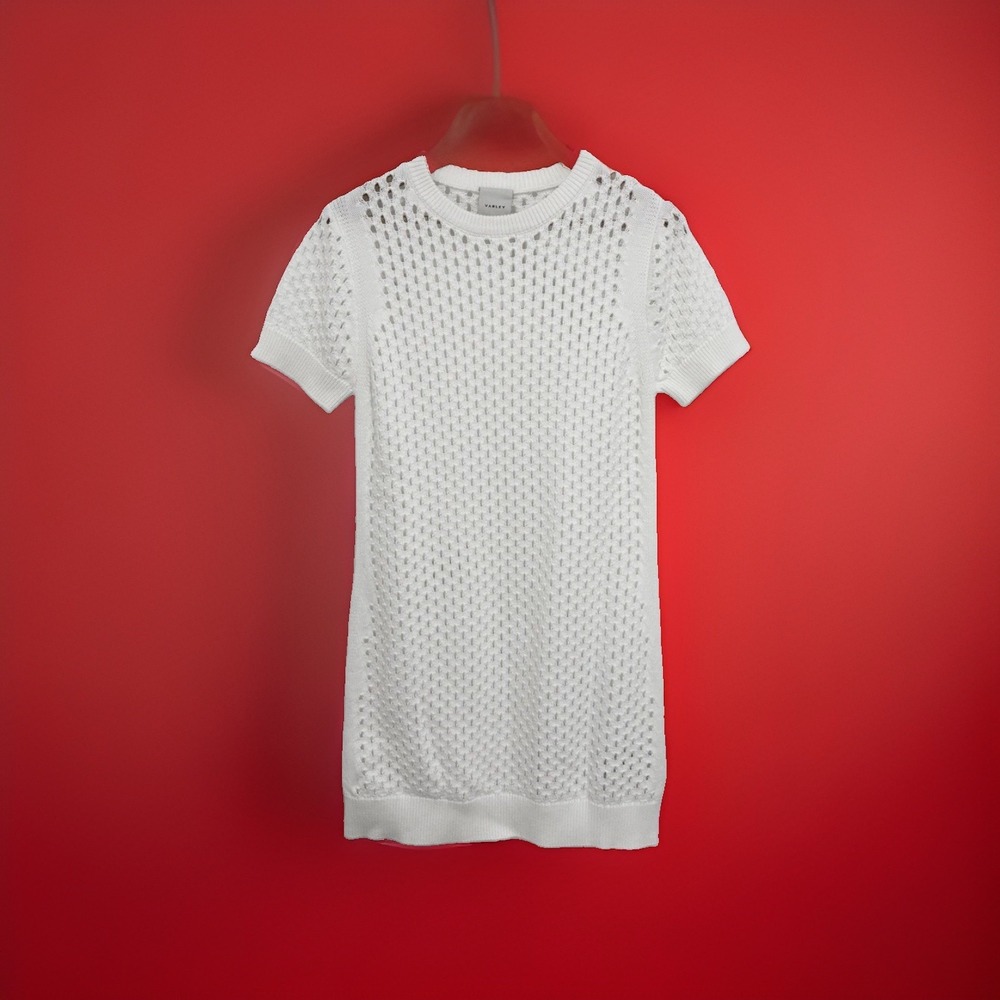 Varley Indy Knit Dress Large White 100% Cotton Cover Up Summer Resort